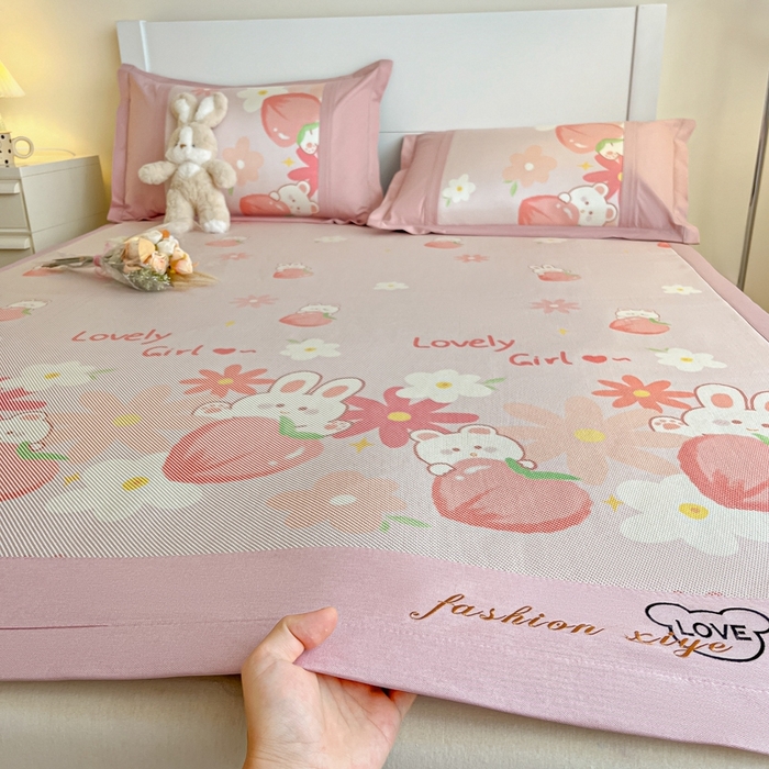 91家纺网 家纺一手货源 找家纺 阿亮家居 2025新款印花冰藤席凉席 兔粉