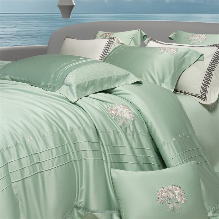 91家纺网 家纺一手货源 找家纺 高大尚婚庆馆 2025新款高端绣花四件套-艾莎 艾莎-油果绿