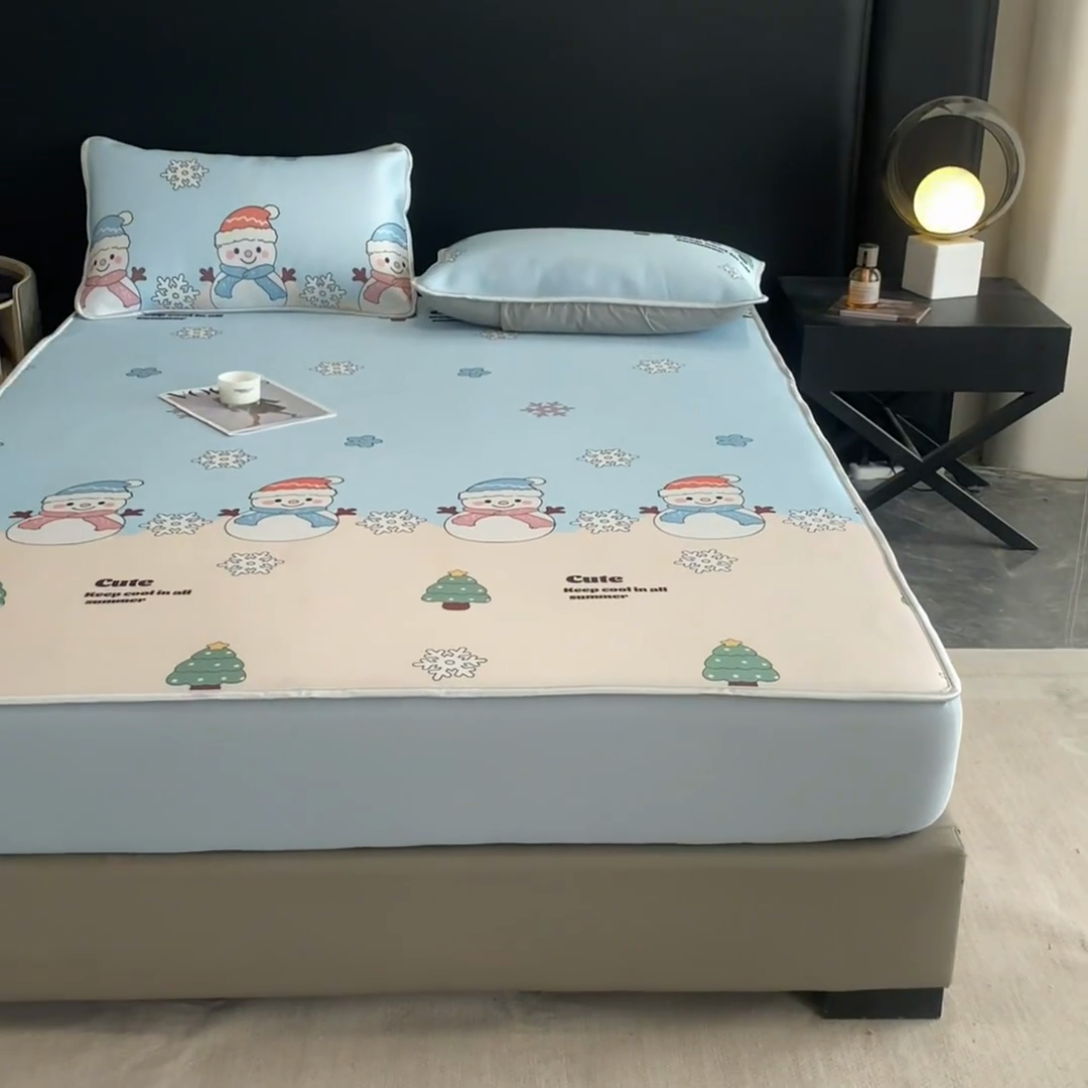 91家纺网 家纺一手货源 找家纺 2025新款印花冰丝凉席反面无纺布 冰丝-床笠款-心愿树