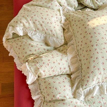 91家纺网 家纺一手货源 找家纺 TT.one 塔塔家居 2025新款全棉双层纱镂空立体花边系列 花边款·小樱桃