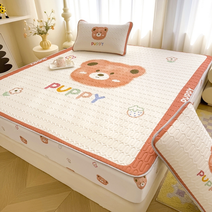 91家纺网 家纺一手货源 找家纺 希廷顿 2025新款大版印花乳胶凉席床笠款三件套 PUPPY熊