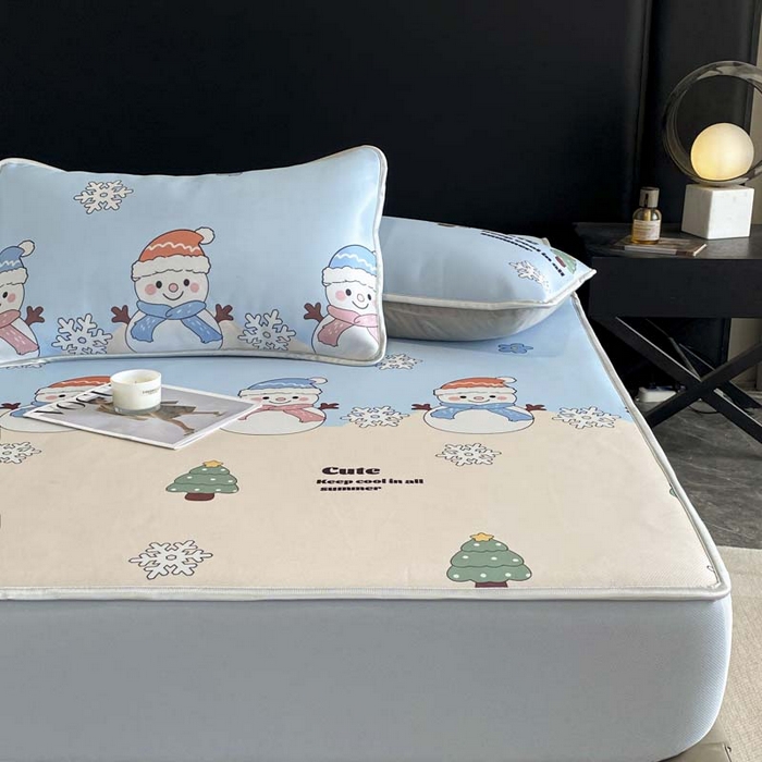 91家纺网 家纺一手货源 找家纺 2025新款印花冰丝凉席反面无纺布 冰丝-床笠款-心愿树