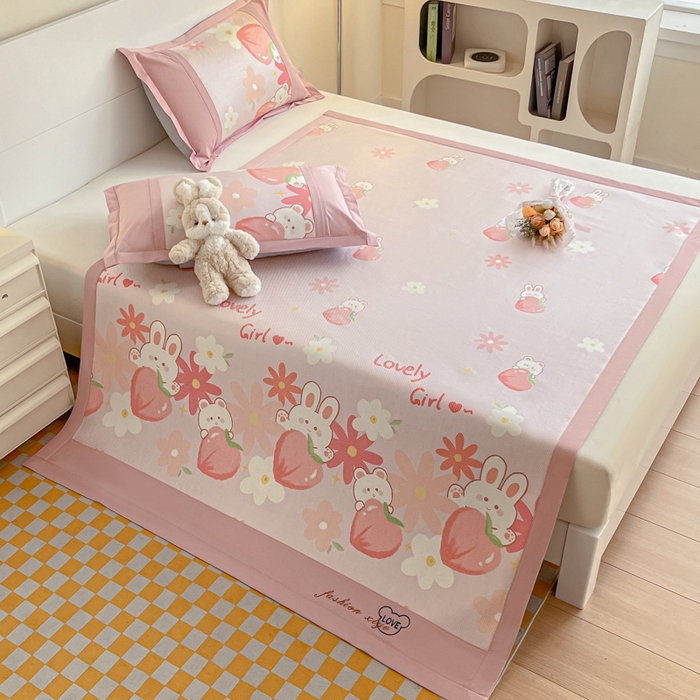 91家纺网 家纺一手货源 找家纺 阿亮家居 2025新款印花冰藤席凉席 兔粉