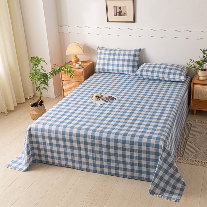 91家纺网 家纺一手货源 找家纺 阿亮家居 2025新款原棉老粗布床单系列 拼图-蓝白格