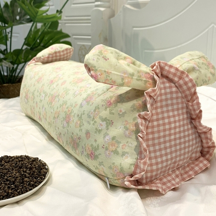 91家纺网 家纺一手货源 找家纺 （总）全美家居 2025新款棉双层纱兔兔荞麦花草枕护颈枕50cm*15cm*15cm