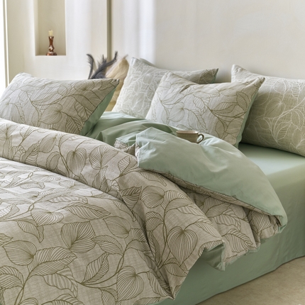 金丝鸟2025新款全棉纯棉三层纱提花四件套 小叶雨林 绿