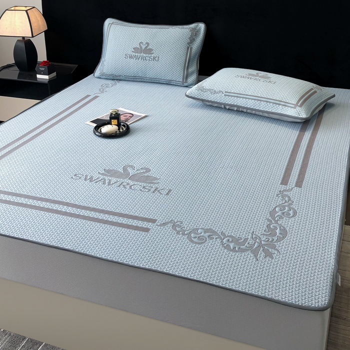 91家纺网 家纺一手货源 找家纺 首尔家纺 2025新款大版凉感丝凉席 天鹅-天空蓝