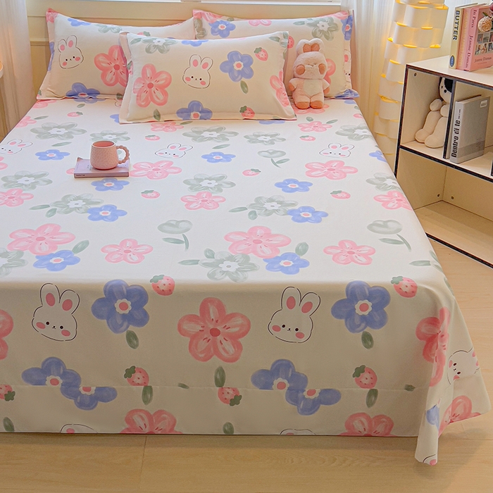 91家纺网 家纺一手货源 找家纺 拾物记 2025新款A类无荧光全喷气全棉12868单床单 花间小兔