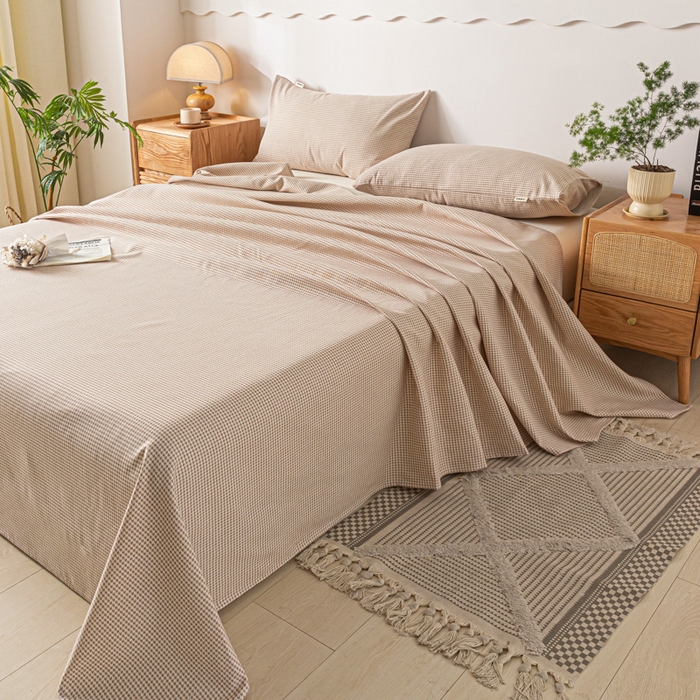 91家纺网 家纺一手货源 找家纺 阿亮家居 2025新款原棉老粗布床单系列 千鸟格-米咖