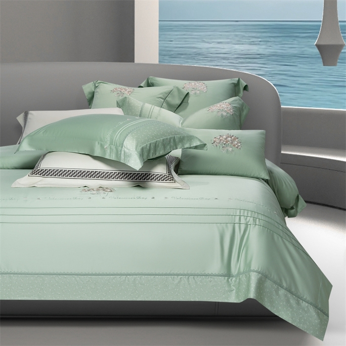 91家纺网 家纺一手货源 找家纺 高大尚婚庆馆 2025新款高端绣花四件套-艾莎 艾莎-油果绿