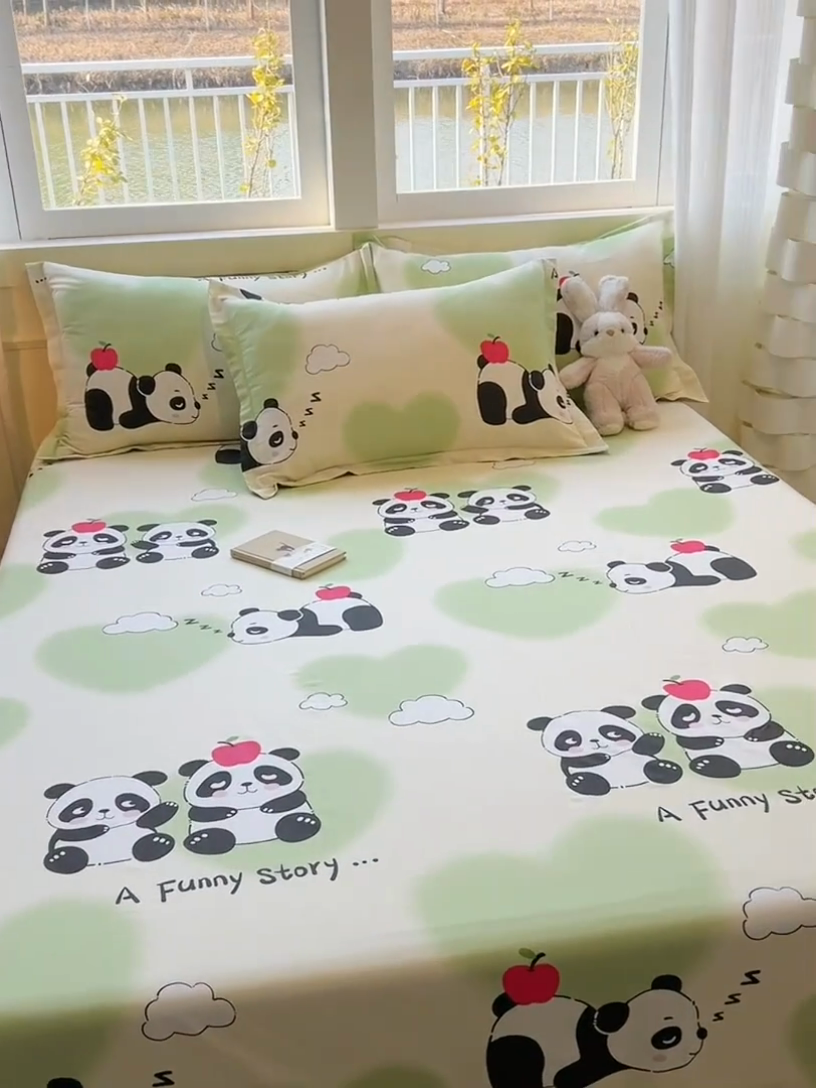 91家纺网 家纺一手货源 找家纺 拾物记 2025新款A类无荧光全喷气全棉12868单床单 熊猫趣事