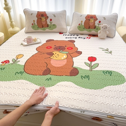 希廷顿 2025新款大版印花乳胶凉席床笠款三件套 卡皮巴拉