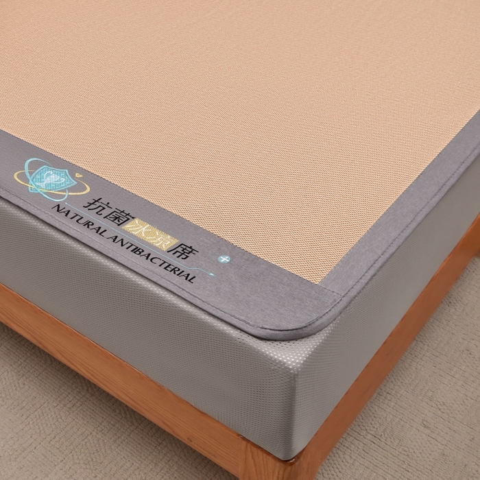 91家纺网 家纺一手货源 找家纺 阿亮家居 2025新款冰藤席凉席三件套包边抗菌刺绣款冰藤凉席 咖色-床笠款