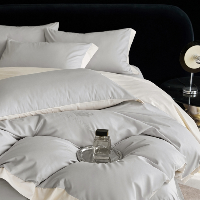 91家纺网 家纺一手货源 找家纺 金奇达家纺 2025春夏新款【特洛伊】红金裸盖™棉全棉纯棉红金裸盖棉四件套标准号全网控价（折后券后）不低于199元） 特洛伊-云烟灰