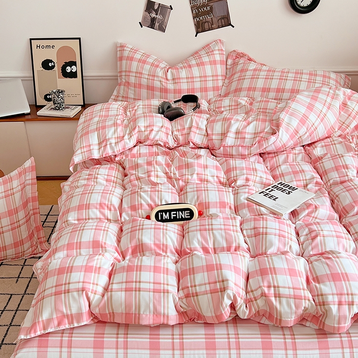 91家纺网 家纺一手货源 找家纺 罗菲尼酒店用品 2025新款磨毛亲肤飞边款四件套 彩玉格