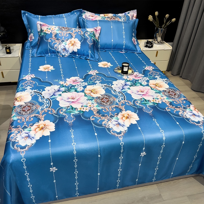 91家纺网 家纺一手货源 找家纺 柏薇 2025新款冰丝床单款凉席三件套系列 苏叶