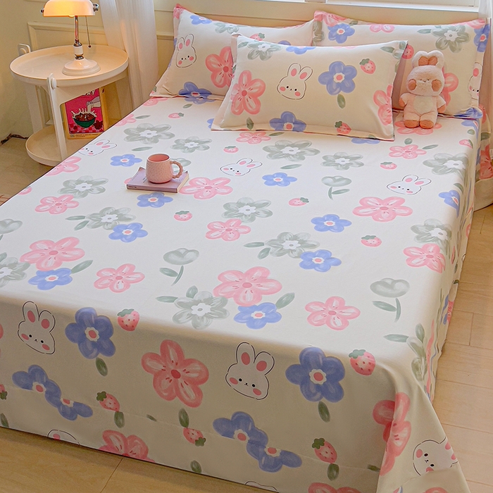 91家纺网 家纺一手货源 找家纺 拾物记 2025新款A类无荧光全喷气全棉12868单床单 花间小兔