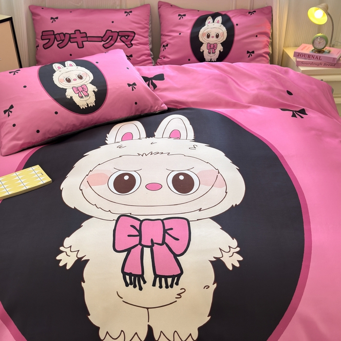 91家纺网 家纺一手货源 找家纺 摩卡（乐趣） 2025新款水洗真丝数码印花卡通兔系列四件套 兔小懒