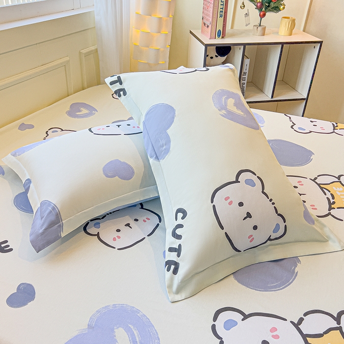 91家纺网 家纺一手货源 找家纺 拾物记 2025新款A类无荧光全喷气全棉12868单枕套 爱心熊熊