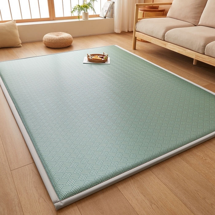 91家纺网 家纺一手货源 找家纺 阿亮家居 2025新款包边工艺凉感冰藤地铺睡垫系列凉席地垫 冰丝饼干绿