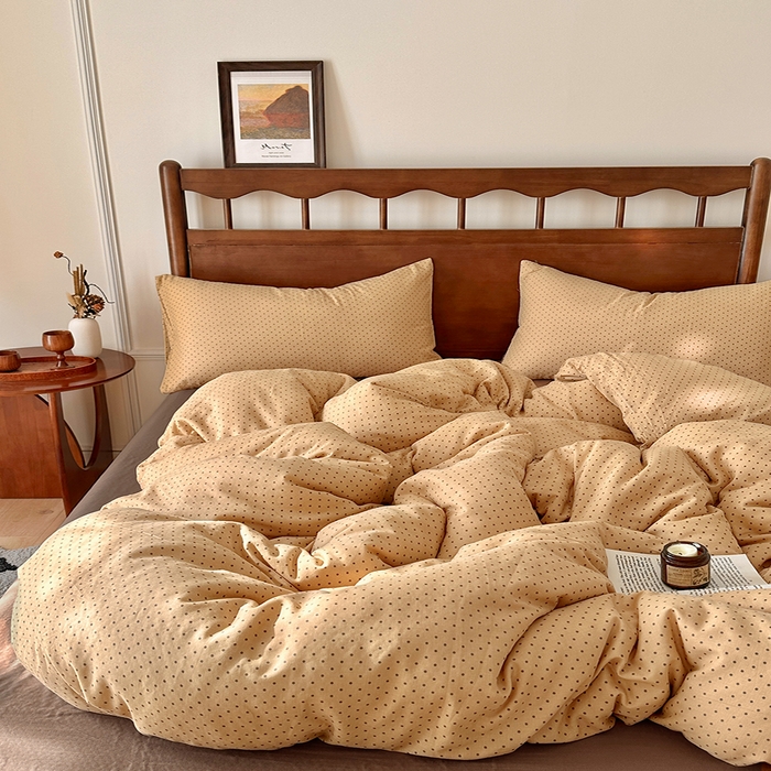 91家纺网 家纺一手货源 找家纺 吉象2025新款全棉双层纱四件套 波尔圆舞-咖