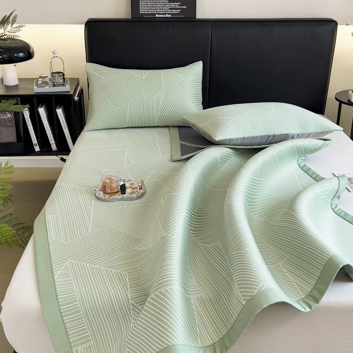 91家纺网 家纺一手货源 找家纺 慕尚家纺 2025春夏新款凉感冰丝提花凉席三件套 提花席 直线绿