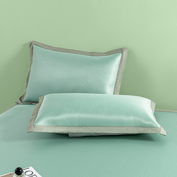 91家纺网 家纺一手货源 找家纺 阿亮家居 2025新款凉席碳光席冰丝席三件套 漫天星-绿色