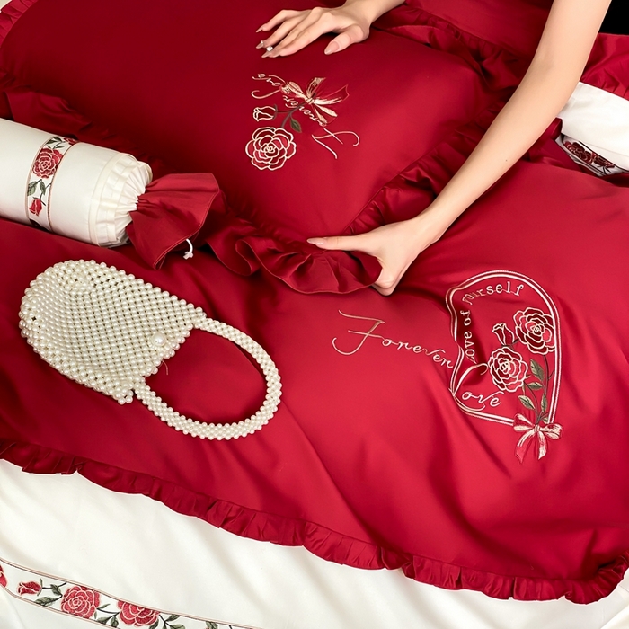 91家纺网 家纺一手货源 找家纺 MIU缪家居 2025新款100支全棉四件套-洛丽塔 洛丽塔-红