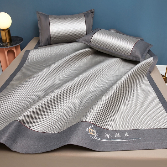 91家纺网 家纺一手货源 找家纺 琪琪阁 2026新款冰藤三明治凉席 星星-浅灰