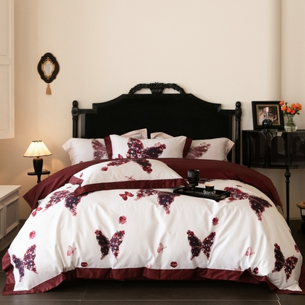 馨蕊家居 2025春夏新品高奢简约活性数码印花系列新品四件套 澜心-温莎红