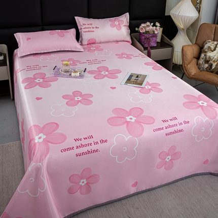 念家居 2025新款轻奢可机洗水洗床单款高密大版斜纹冰丝凉席三件套 缤纷花语