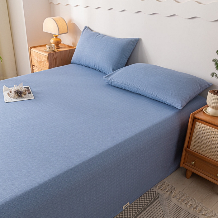 91家纺网 家纺一手货源 找家纺 阿亮家居 2025新款原棉老粗布床单系列 菱形格-蓝