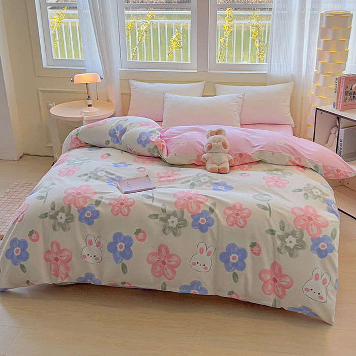 91家纺网 家纺一手货源 找家纺 拾物记 2025新款A类无荧光全喷气全棉12868单被套 花间小兔