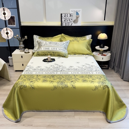 91家纺网 家纺一手货源 找家纺 柏薇 2025新款冰丝床单款凉席三件套系列 绿玉薄荷
