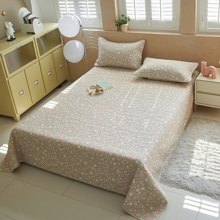 舒居家纺 2025新款双面全棉酵素砂洗床盖 花开无声--咖