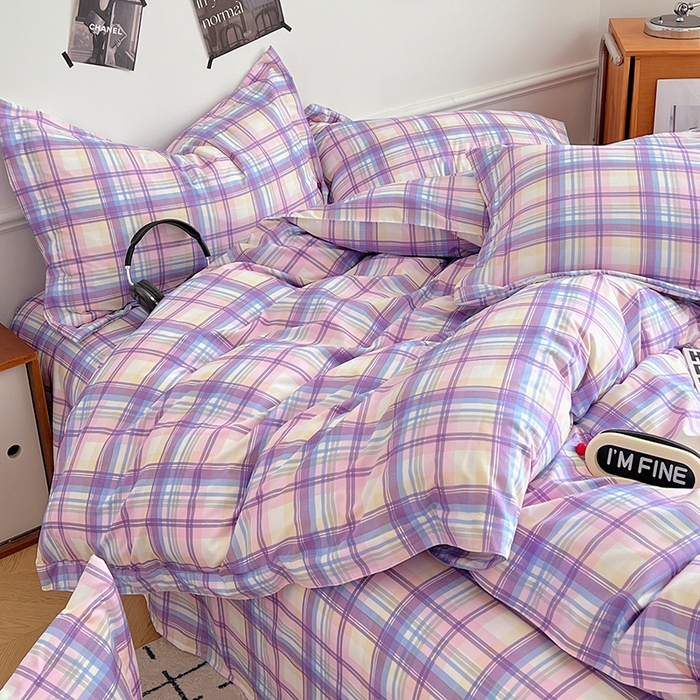 91家纺网 家纺一手货源 找家纺 罗菲尼酒店用品 2025新款磨毛亲肤飞边款四件套 炫丽彩格