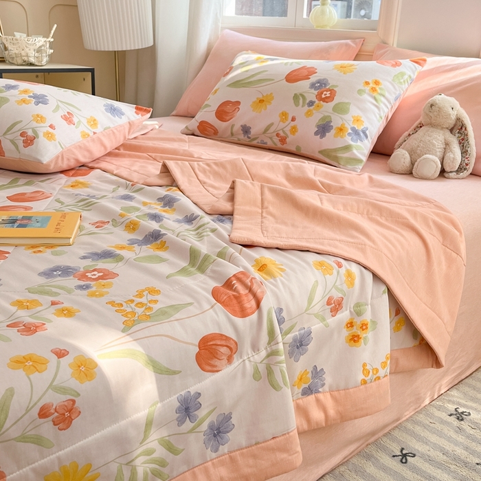 91家纺网 家纺一手货源 找家纺 寐眠 2025新款全棉印花夏被 夏被四件套 花间