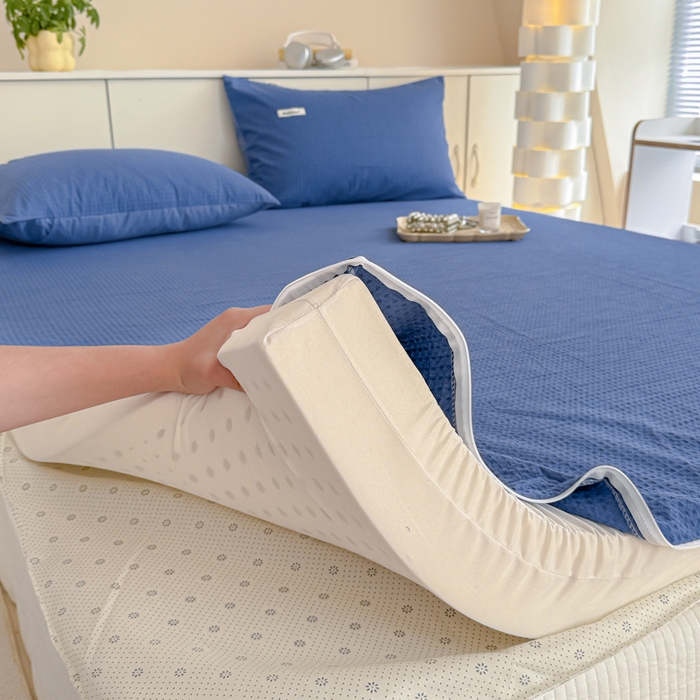 91家纺网 家纺一手货源 找家纺 眠博士 2025新款A类学生床全棉华夫格床垫套 全棉华夫格床垫套 天蓝