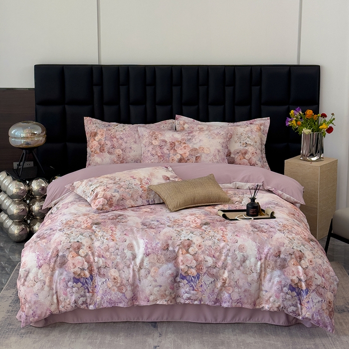 91家纺网 家纺一手货源 找家纺 竹合 2025新款数码印花轻奢凉感四件套 佳人醉-粉