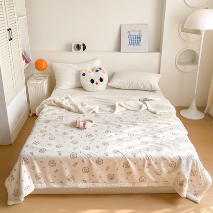 857家居 2025新款双层针织纱羊羔绒毛毯 梦幻花园