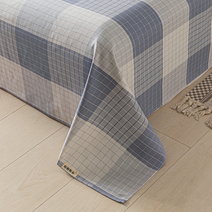 91家纺网 家纺一手货源 找家纺 阿亮家居 2025新款原棉老粗布床单系列 蓝小格