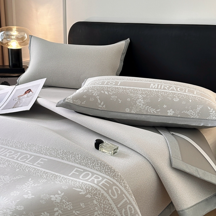 91家纺网 家纺一手货源 找家纺 慕尚家纺 2025春夏新款凉感冰丝提花凉席三件套 海棠 灰