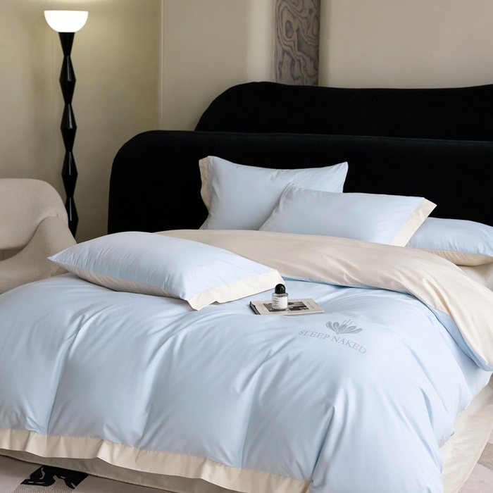 91家纺网 家纺一手货源 找家纺 金奇达家纺 2025春夏新款【特洛伊】红金裸盖™棉全棉纯棉红金裸盖棉四件套标准号全网控价（折后券后）不低于199元） 特洛伊-湖蓝