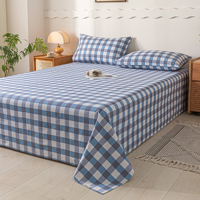 91家纺网 家纺一手货源 找家纺 阿亮家居 2025新款原棉老粗布床单系列 蓝格子