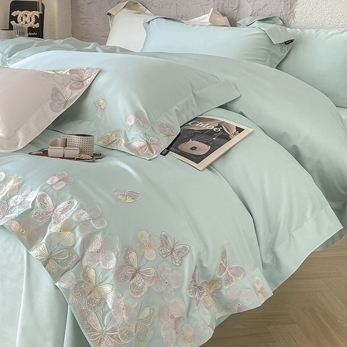 91家纺网 家纺一手货源 找家纺 高端轻奢A类母婴级长绒棉全工艺刺绣四件套纯棉全棉高端春夏季爆款床上用品 茉婉-茶绿