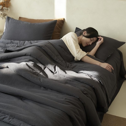 寐绸家纺 2025新款纯棉水洗棉三层提花大豆纤维夏被四件套 线球纹夏被-暗灰