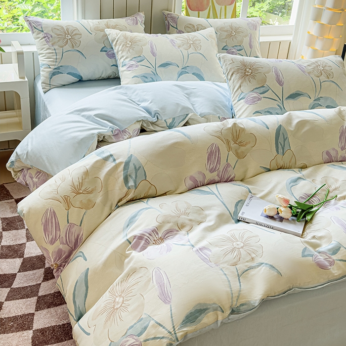 91家纺网 家纺一手货源 找家纺 澳梵家居 2025新款小清新全棉印花四件套 沁园