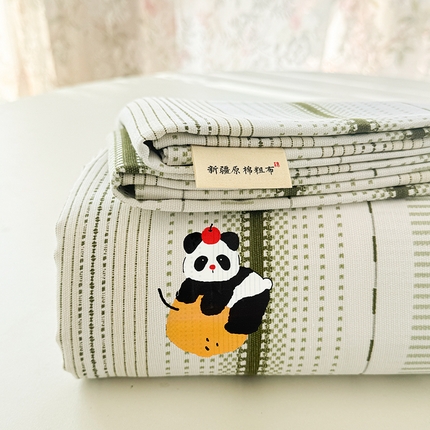 沐辰 2025春夏新款A类全棉纯棉老粗布烫画单品床单 床单单件 苹果熊猫-绿