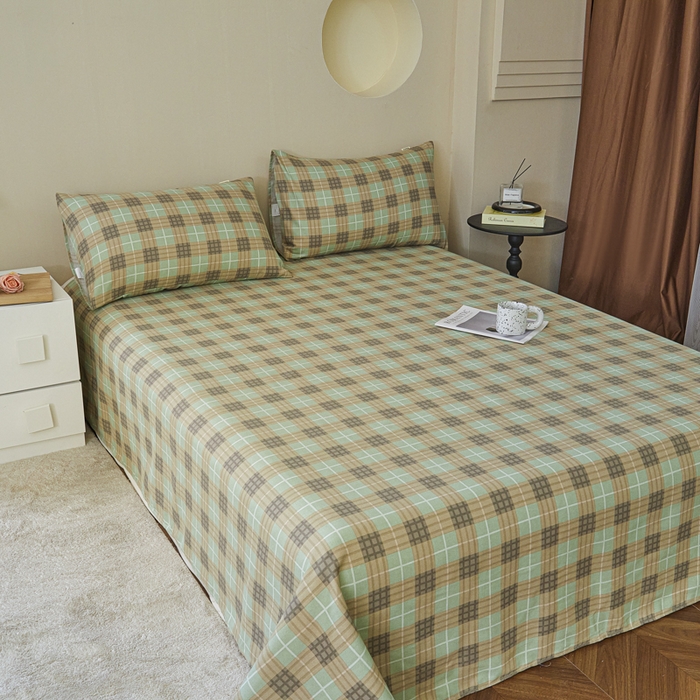 91家纺网 家纺一手货源 找家纺 绒艺席业 2025新款简约原棉印花老粗布床单 简兮绿