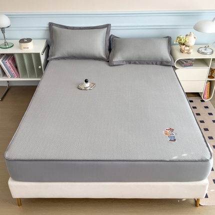 孩子王家纺 2025冰丝席提花冰豆豆系列床单床笠-多比系列 多比来了-太空灰床笠